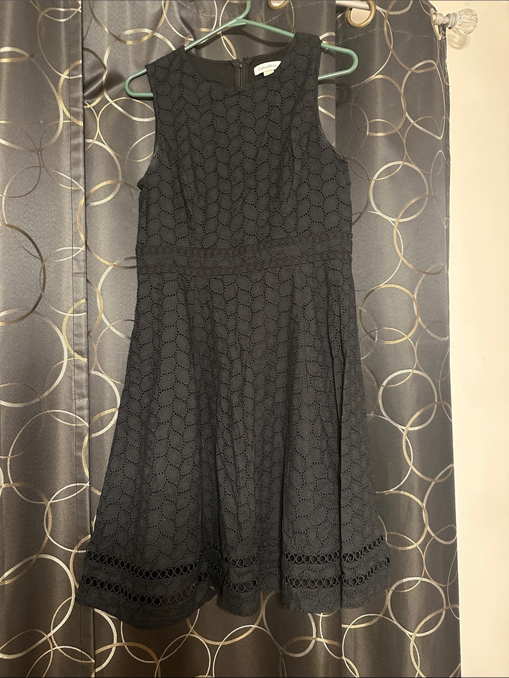 Women’s Calvin Klein Black Sleeveless Eyelet Fit-and-Flare Dress